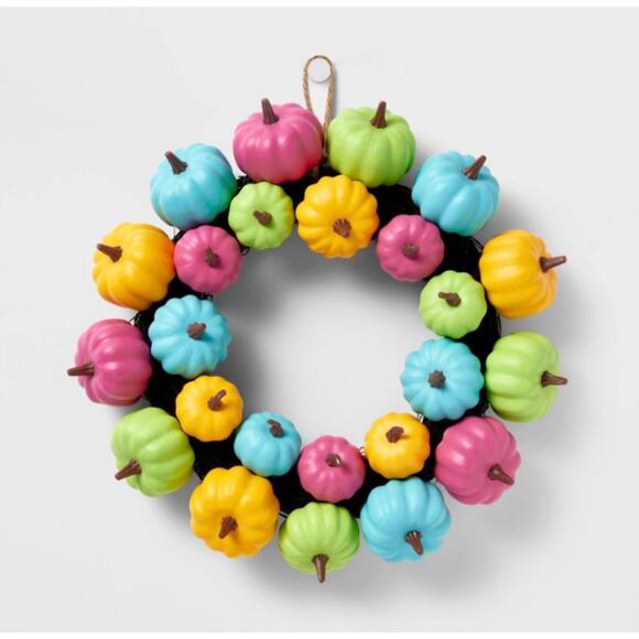 NWT Hyde & Eek Halloween Pumpkin Wreath Pastel Whimsygoth Bright Colorful Fall - Picture 1 of 3